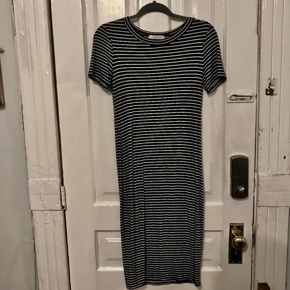 Black and White Striped Midi Dress